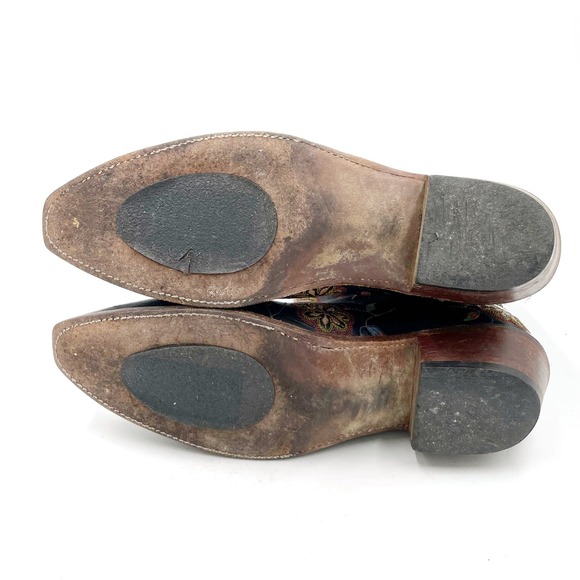 SOLD-Lucchese Western Boots Black Leather Floral Embroidered Block Heel Sz 7 - Picture 9 of 12